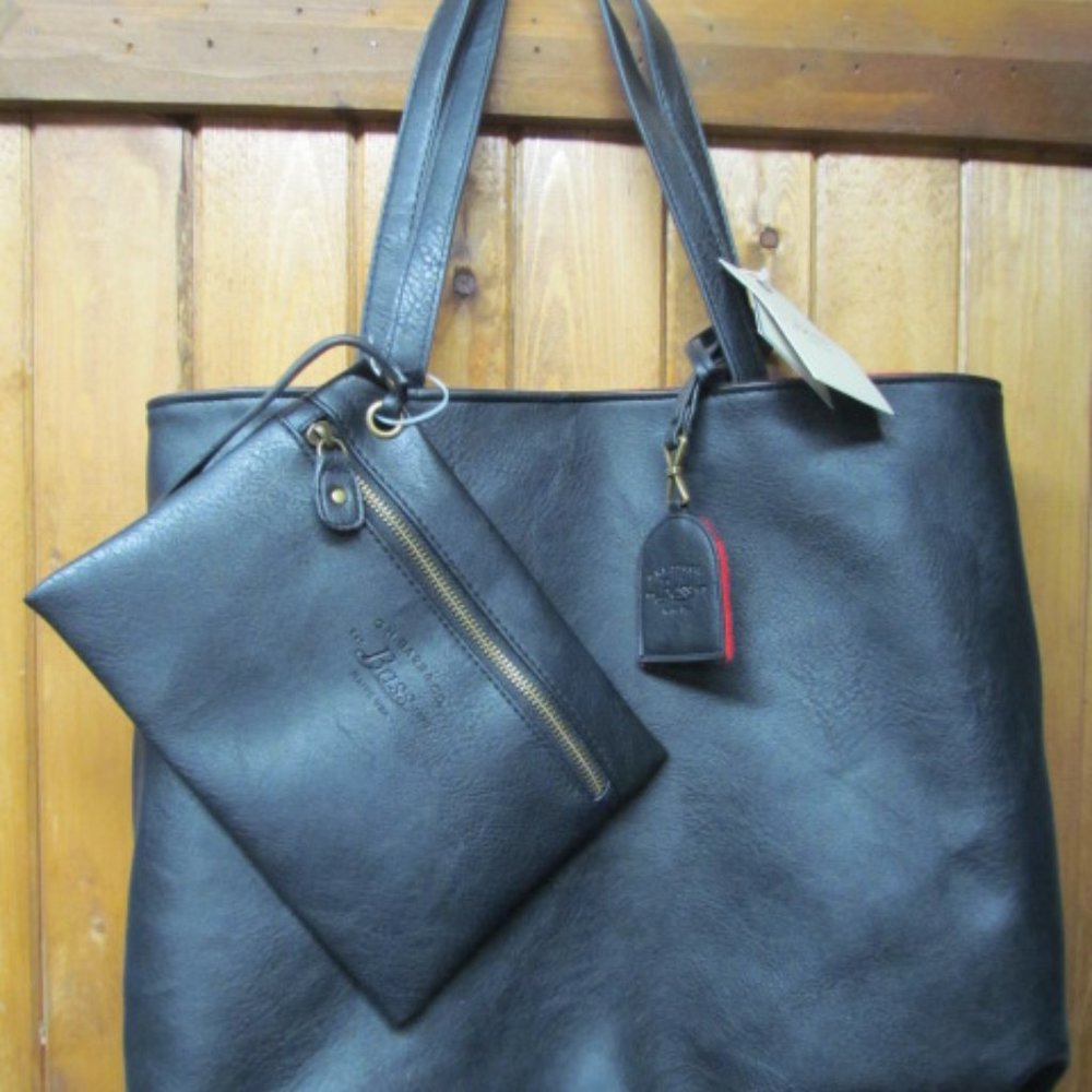 NWT VEGAN Black Plaid Red Black CHECK BASS Oversized Tote Hand Bag Reversible